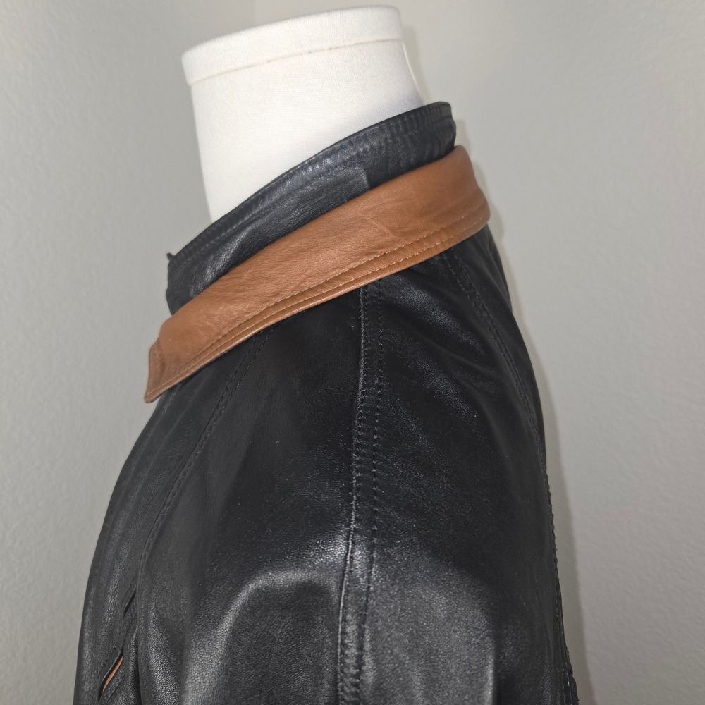 Bally Leather Jacket Men 40 Made Italy Black Tan Trim Moto Bomber Luxury Rare‎ - Picture 13 of 16